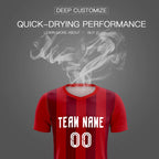 Custom Red Crimson Vertical Stripes Casual Outdoor Soccer Sets Jersey