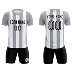 Custom White Gray Vertical Stripes Casual Outdoor Soccer Sets Jersey