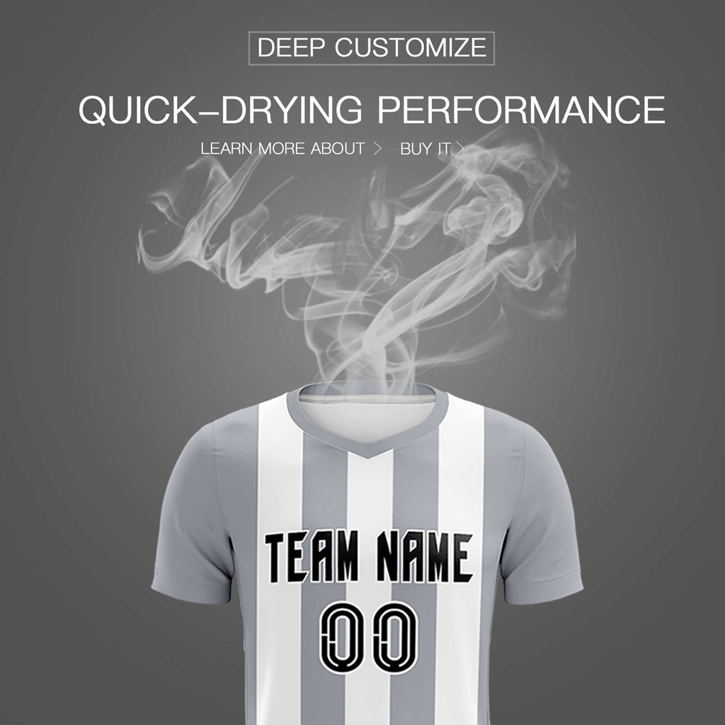 Custom White Gray Vertical Stripes Casual Outdoor Soccer Sets Jersey
