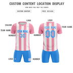 Custom White Light Pink Vertical Stripes Casual Outdoor Soccer Sets Jersey