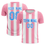 Custom White Light Pink Vertical Stripes Casual Outdoor Soccer Sets Jersey