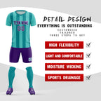 Custom Bright Green Aqua Vertical Stripes Casual Outdoor Soccer Sets Jersey