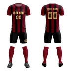 Custom Crimson Black Vertical Stripes Casual Outdoor Soccer Sets Jersey