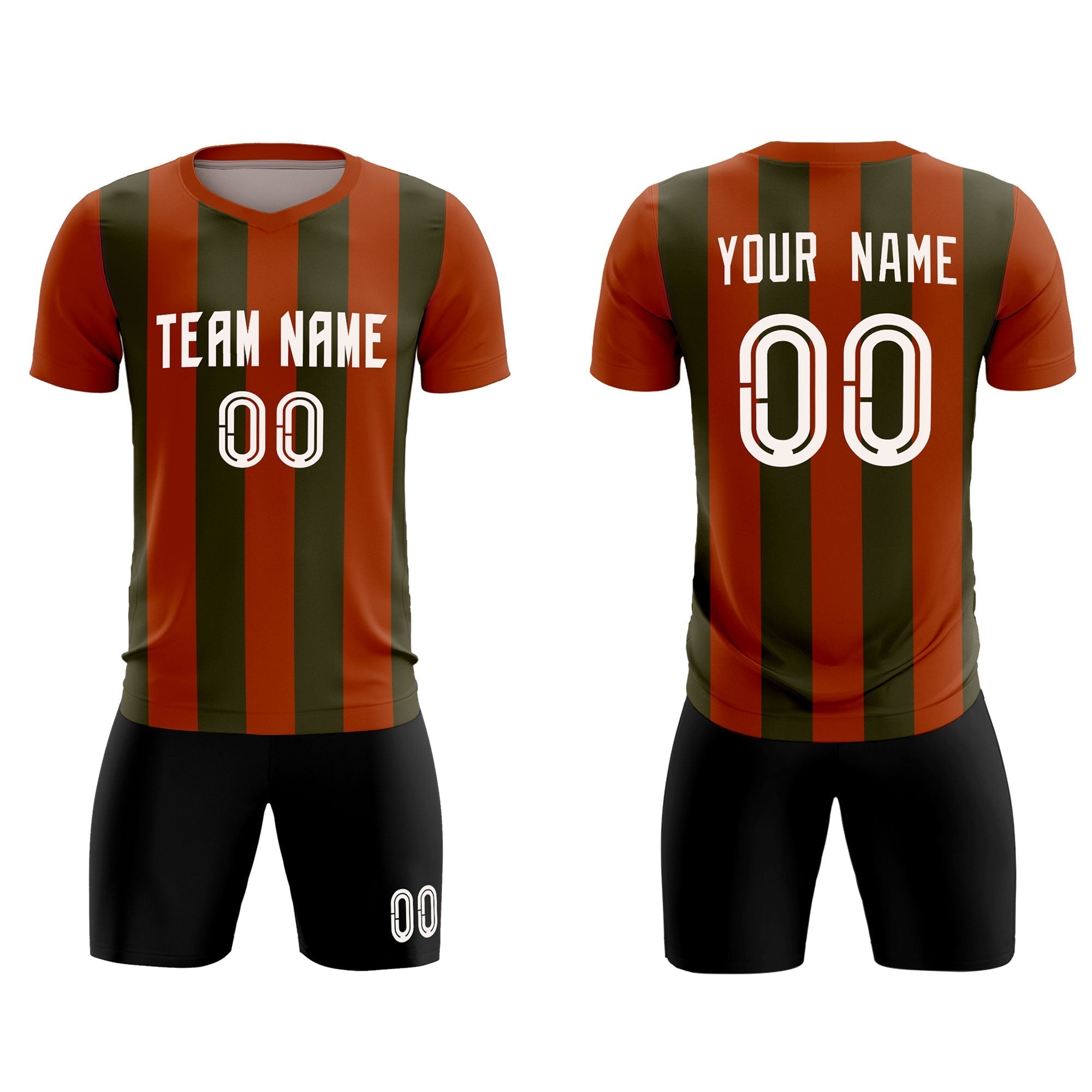 Custom Texas Orange Olive Vertical Stripes Casual Outdoor Soccer Sets Jersey