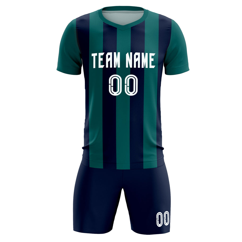 Custom Aqua Navy Vertical Stripes Casual Outdoor Soccer Sets Jersey