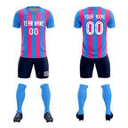 Custom Powder Blue Pink Vertical Stripes Casual Outdoor Soccer Sets Jersey