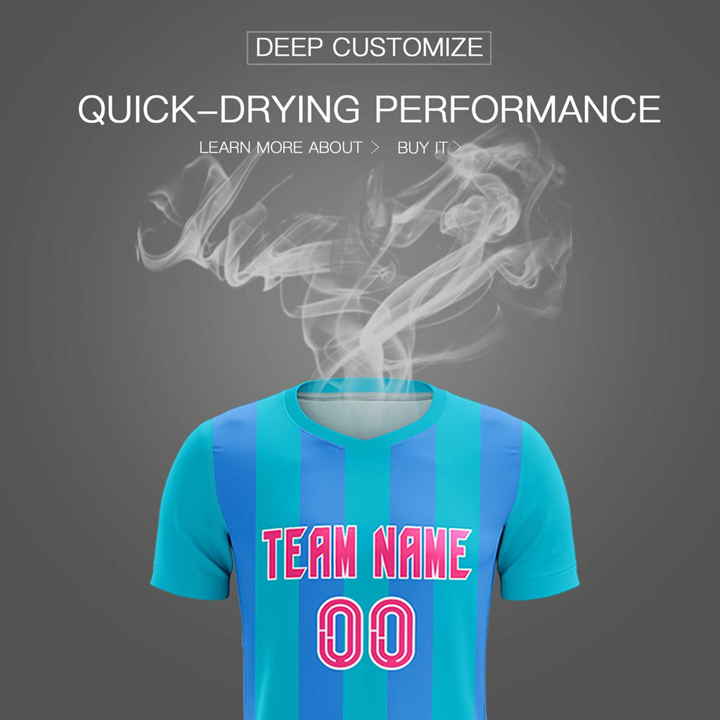 Custom Sky Blue Powder Blue Vertical Stripes Casual Outdoor Soccer Sets Jersey