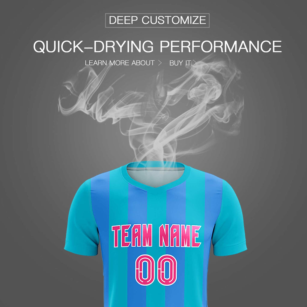 Custom Sky Blue Powder Blue Vertical Stripes Casual Outdoor Soccer Sets Jersey