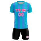 Custom Sky Blue Powder Blue Vertical Stripes Casual Outdoor Soccer Sets Jersey