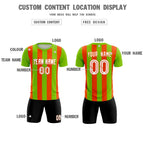 Custom Neon Green Orange Vertical Stripes Casual Outdoor Soccer Sets Jersey