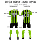 Custom Neon Green Black Vertical Stripes Casual Outdoor Soccer Sets Jersey