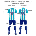 Custom White Sky Blue Vertical Stripes Casual Outdoor Soccer Sets Jersey