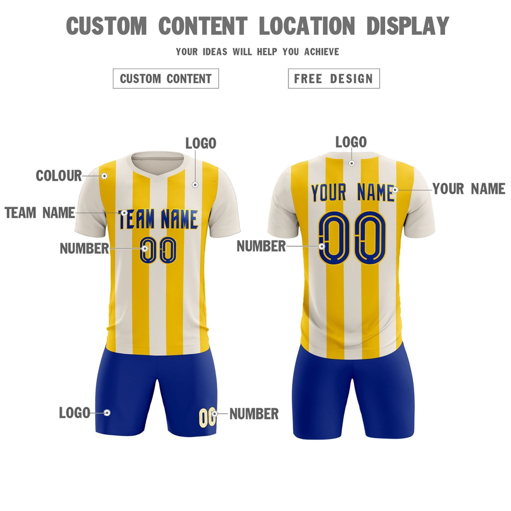 Custom Cream Gold Vertical Stripes Casual Outdoor Soccer Sets Jersey