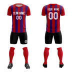 Custom Red Purple Vertical Stripes Casual Outdoor Soccer Sets Jersey