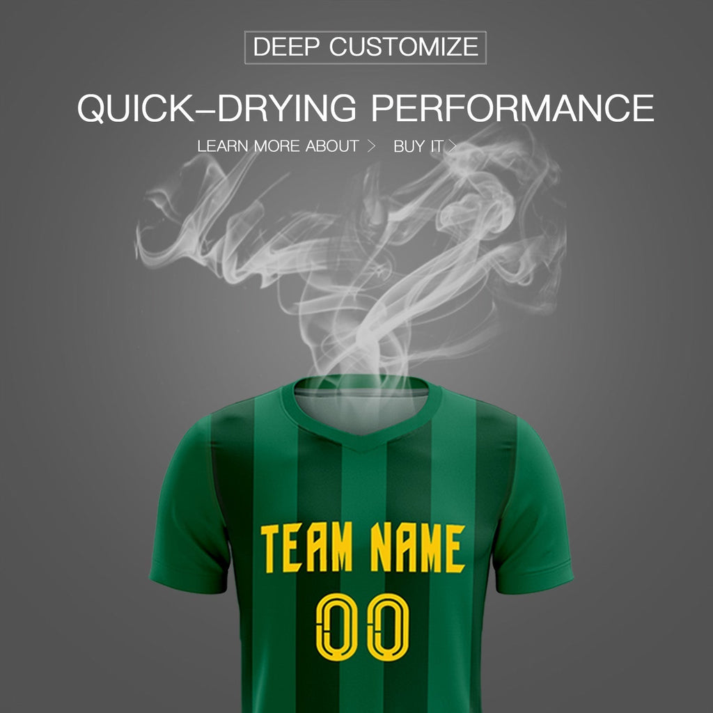 Custom Kelly Green Green Vertical Stripes Casual Outdoor Soccer Sets Jersey