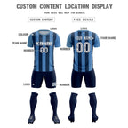 Custom Light Blue Midnight Blue Vertical Stripes Casual Outdoor Soccer Sets Jersey