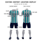 Custom Gray Aqua Vertical Stripes Casual Outdoor Soccer Sets Jersey