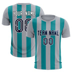 Custom Gray Aqua Vertical Stripes Casual Outdoor Soccer Sets Jersey