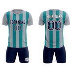 Custom Gray Aqua Vertical Stripes Casual Outdoor Soccer Sets Jersey