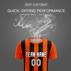 Custom Orange Black Vertical Stripes Casual Outdoor Soccer Sets Jersey
