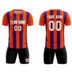 Custom Orange Purple Vertical Stripes Casual Outdoor Soccer Sets Jersey