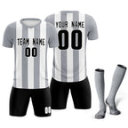 Custom White Gray Vertical Stripes Casual Outdoor Soccer Sets Jersey