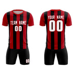 Custom Red Black Vertical Stripes Casual Outdoor Soccer Sets Jersey