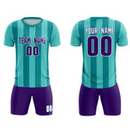 Custom Bright Green Aqua Vertical Stripes Casual Outdoor Soccer Sets Jersey