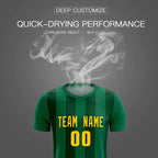 Custom Kelly Green Green Vertical Stripes Casual Outdoor Soccer Sets Jersey