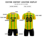 Custom Gold Neon Green Vertical Stripes Casual Outdoor Soccer Sets Jersey