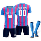 Custom Powder Blue Pink Vertical Stripes Casual Outdoor Soccer Sets Jersey