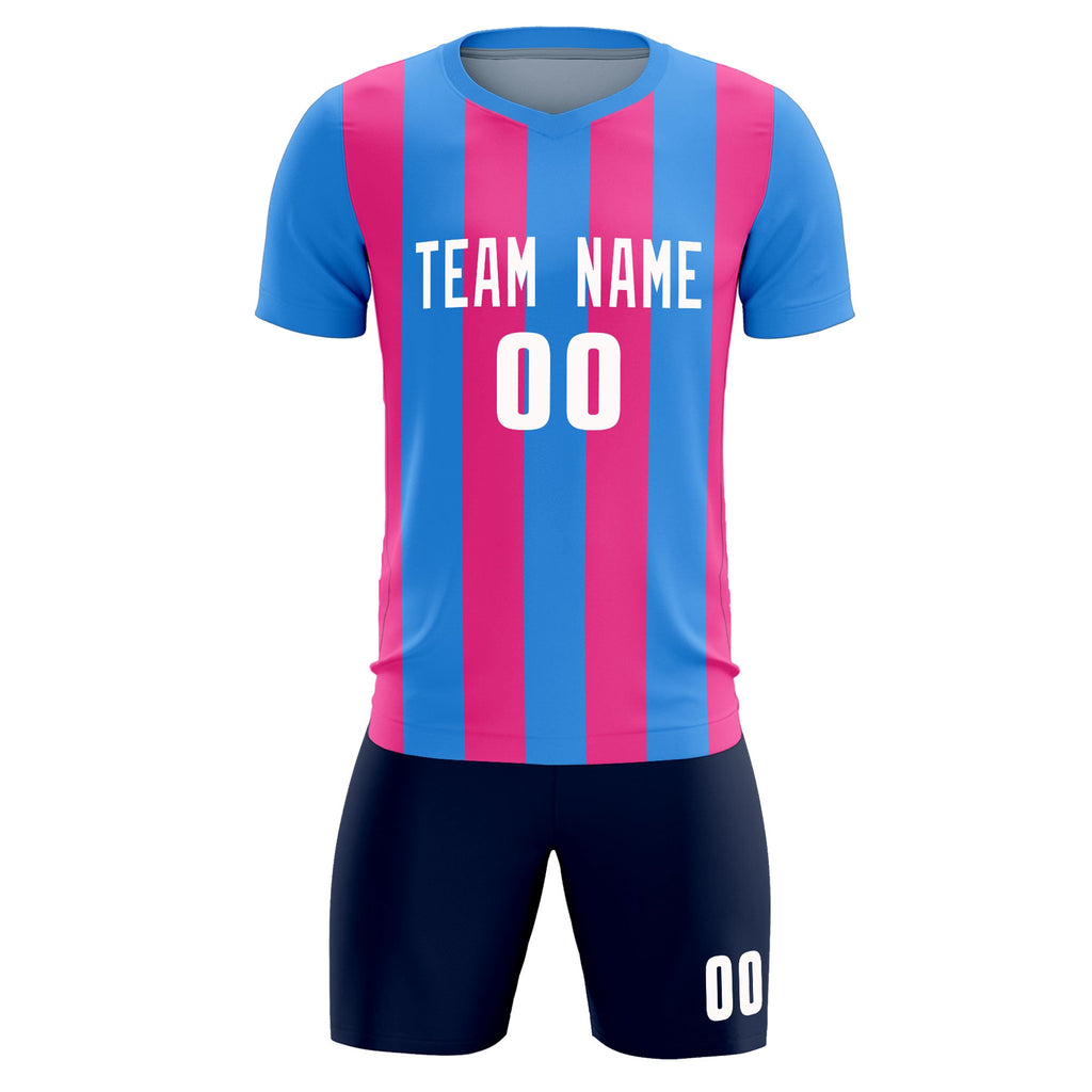 Custom Powder Blue Pink Vertical Stripes Casual Outdoor Soccer Sets Jersey