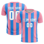 Custom Light Pink Powder Blue Vertical Stripes Casual Outdoor Soccer Sets Jersey