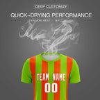 Custom Neon Green Orange Vertical Stripes Casual Outdoor Soccer Sets Jersey