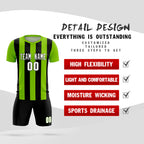 Custom Neon Green Black Vertical Stripes Casual Outdoor Soccer Sets Jersey