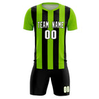 Custom Neon Green Black Vertical Stripes Casual Outdoor Soccer Sets Jersey