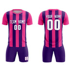 Custom Pink Purple Vertical Stripes Casual Outdoor Soccer Sets Jersey