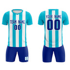 Custom White Sky Blue Vertical Stripes Casual Outdoor Soccer Sets Jersey