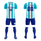 Custom White Sky Blue Vertical Stripes Casual Outdoor Soccer Sets Jersey