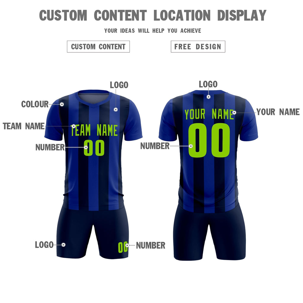 Custom Royal Navy Vertical Stripes Casual Outdoor Soccer Sets Jersey
