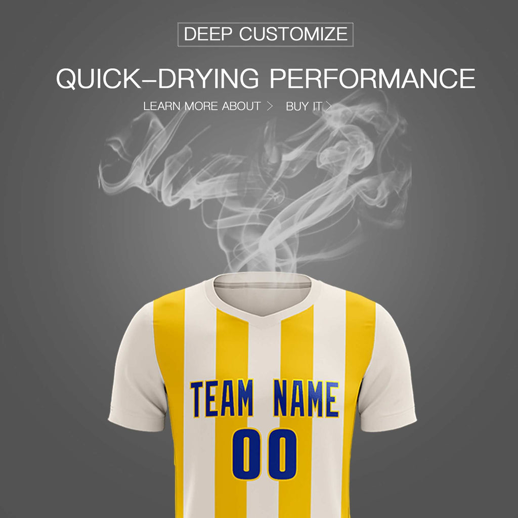 Custom Cream Gold Vertical Stripes Casual Outdoor Soccer Sets Jersey