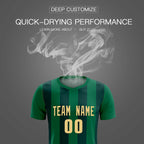 Custom Kelly Green Midnight Green Vertical Stripes Casual Outdoor Soccer Sets Jersey