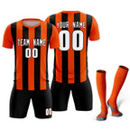 Custom Orange Black Vertical Stripes Casual Outdoor Soccer Sets Jersey