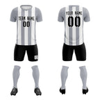 Custom White Gray Vertical Stripes Casual Outdoor Soccer Sets Jersey
