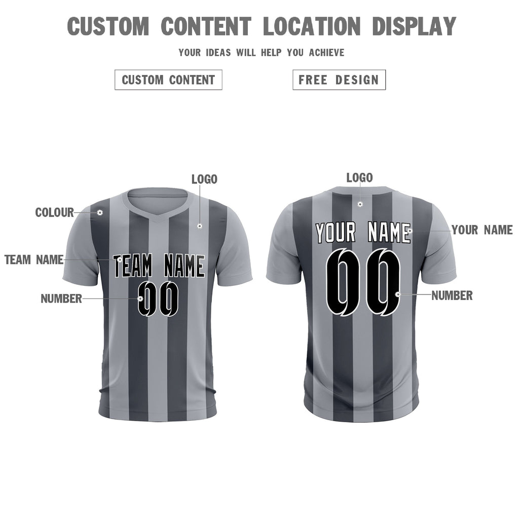 Custom Gray Dark Gray Vertical Stripes Casual Outdoor Soccer Sets Jersey