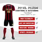 Custom Crimson Black Vertical Stripes Casual Outdoor Soccer Sets Jersey