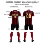 Custom Crimson Black Vertical Stripes Casual Outdoor Soccer Sets Jersey
