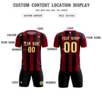 Custom Crimson Black Vertical Stripes Casual Outdoor Soccer Sets Jersey