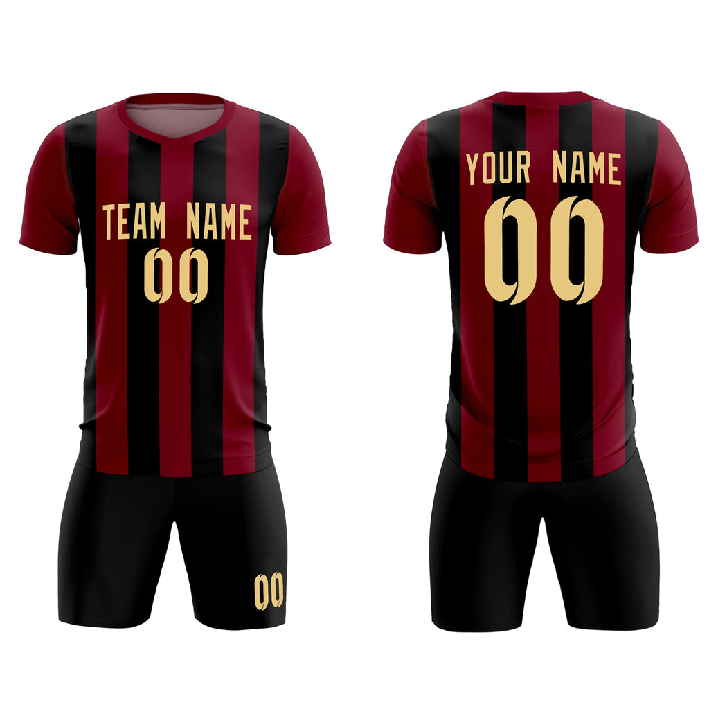 Custom Crimson Black Vertical Stripes Casual Outdoor Soccer Sets Jersey