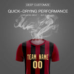 Custom Crimson Black Vertical Stripes Casual Outdoor Soccer Sets Jersey